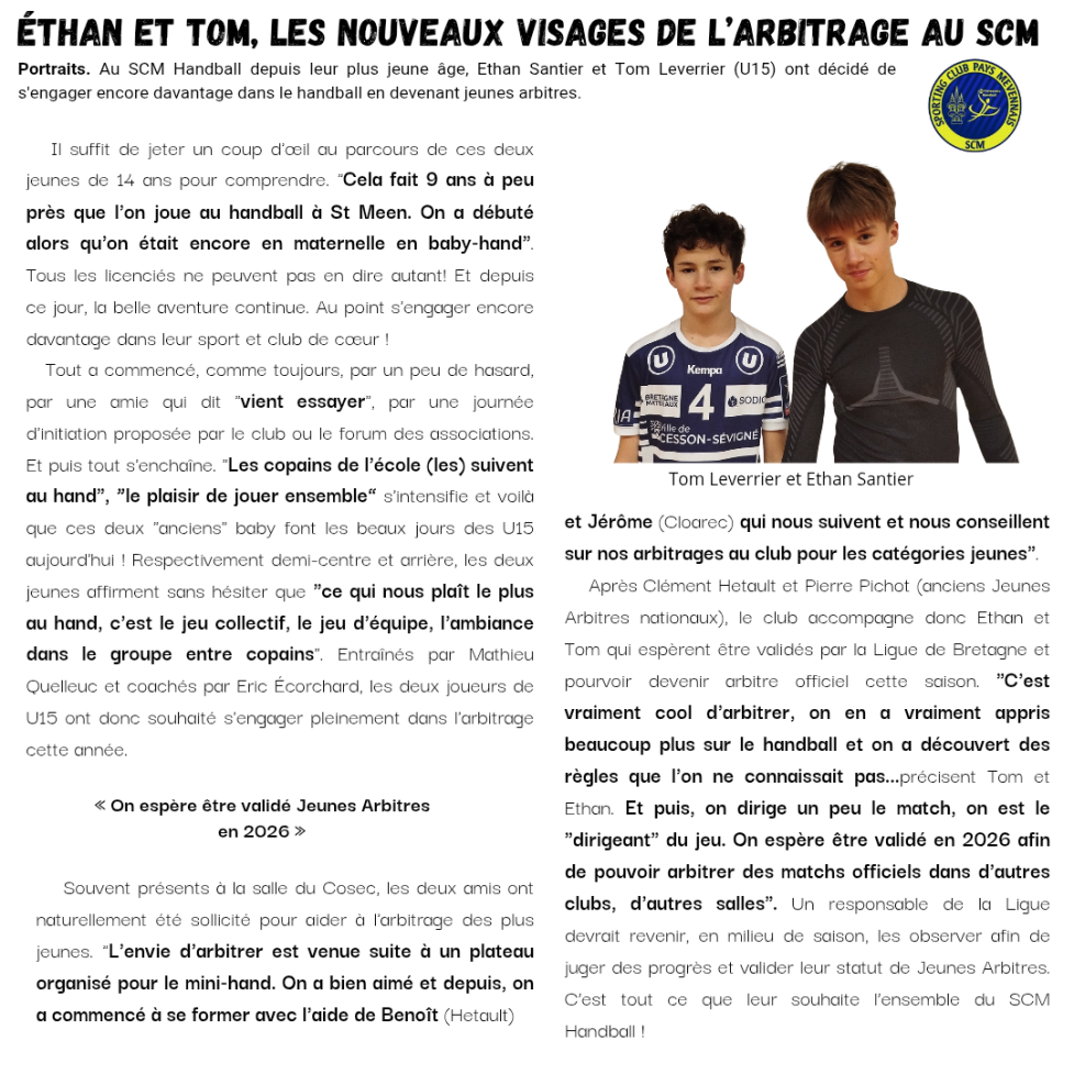 Ethan et Tom, les nouveaux visages de l'arbitrage jeune du SCM.